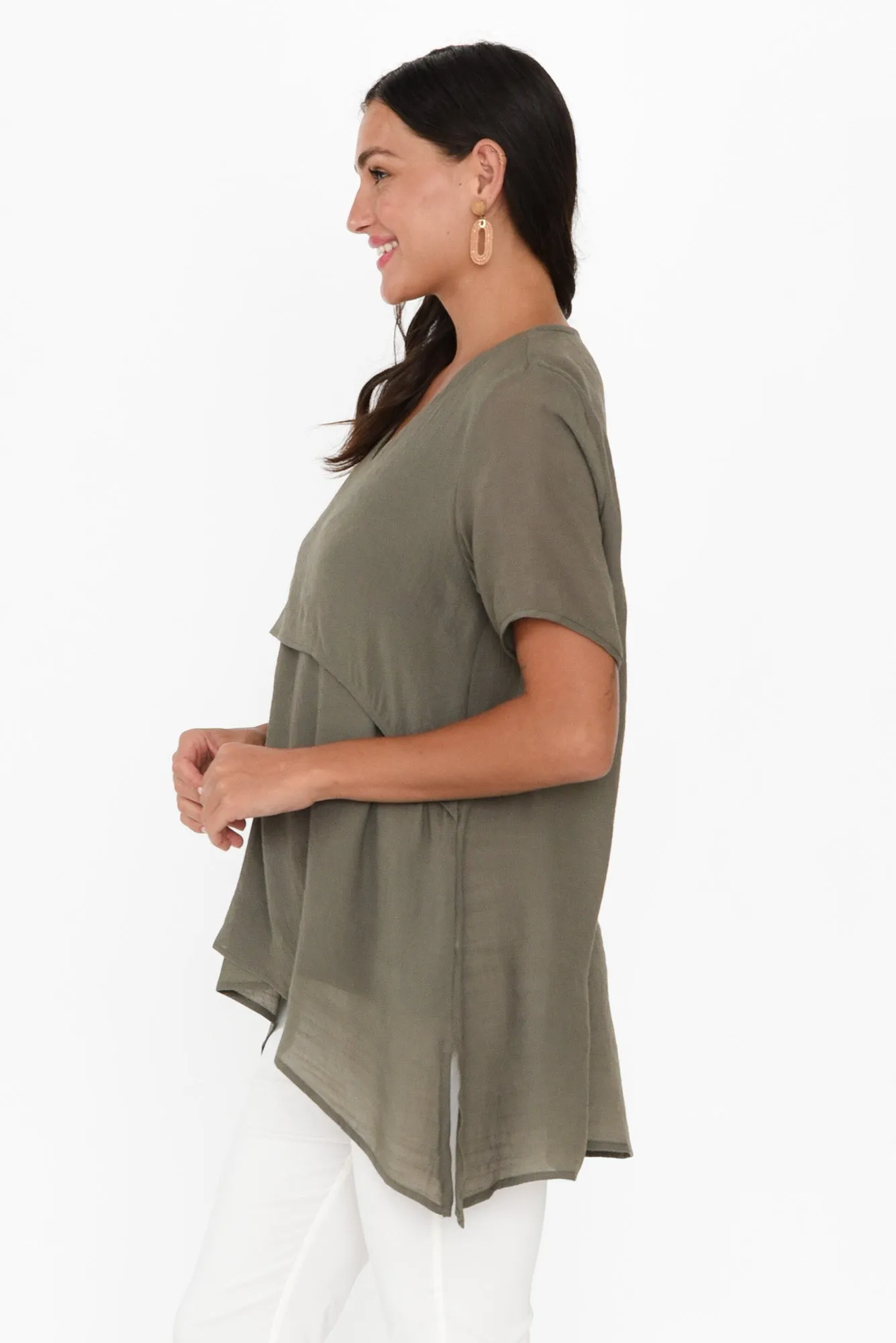 Alvina Khaki Layered Tunic Top sold by Blue Bungalow product image thumbnail 3