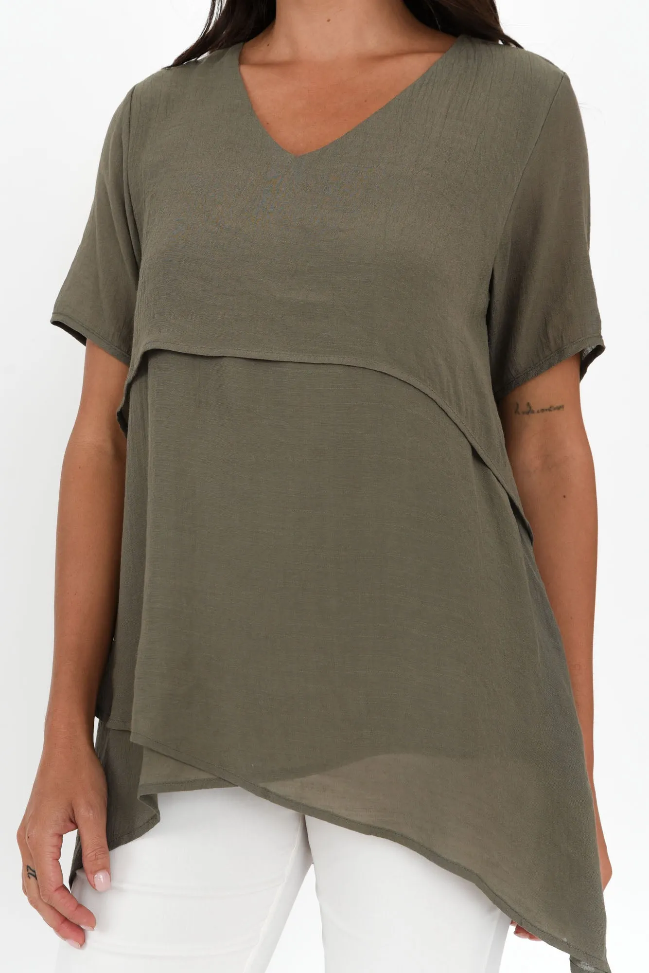 Alvina Khaki Layered Tunic Top sold by Blue Bungalow product image thumbnail 5