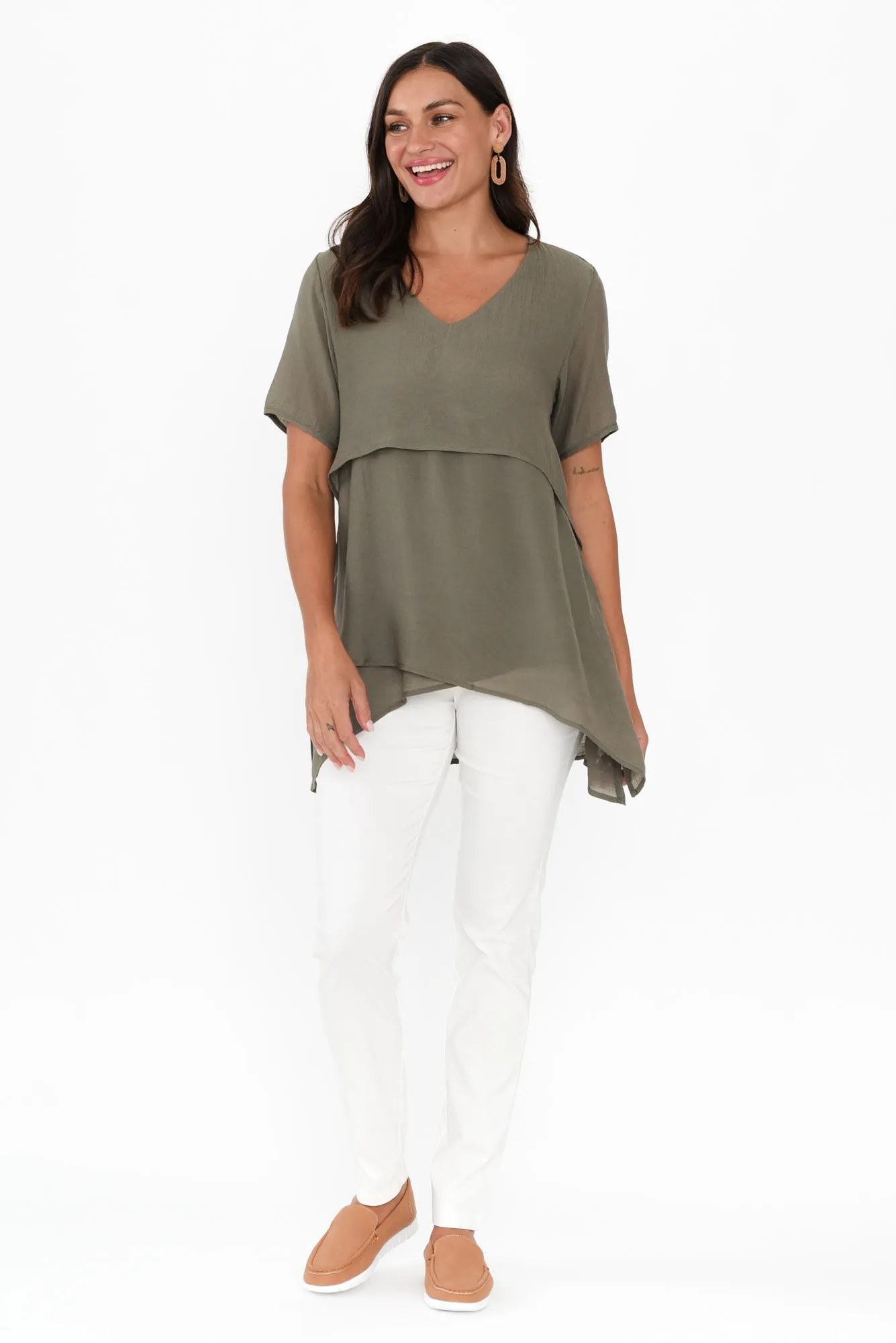 Alvina Khaki Layered Tunic Top sold by Blue Bungalow product image thumbnail 2