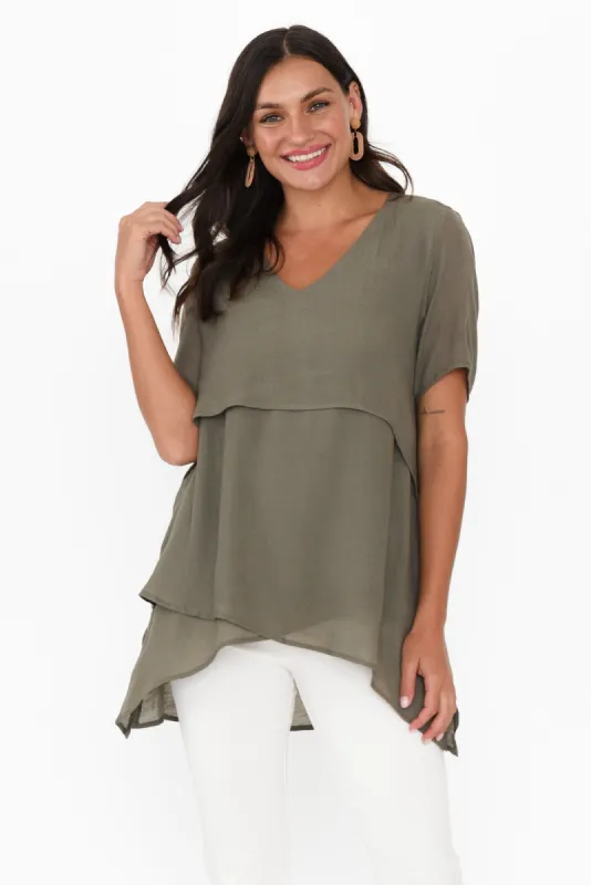 Alvina Khaki Layered Tunic Top sold by Blue Bungalow