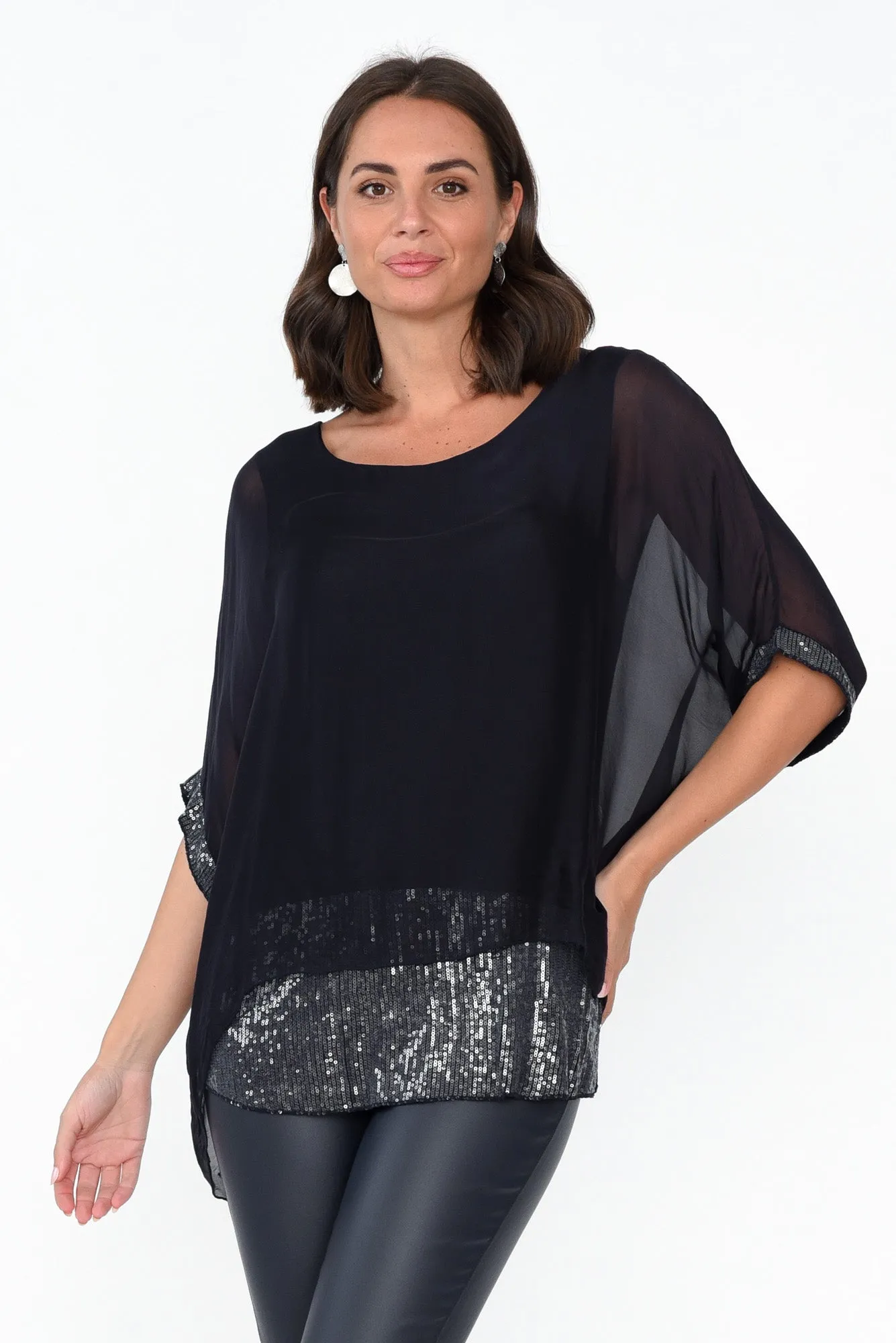 Parker Navy Silk Sequin Top sold by Blue Bungalow