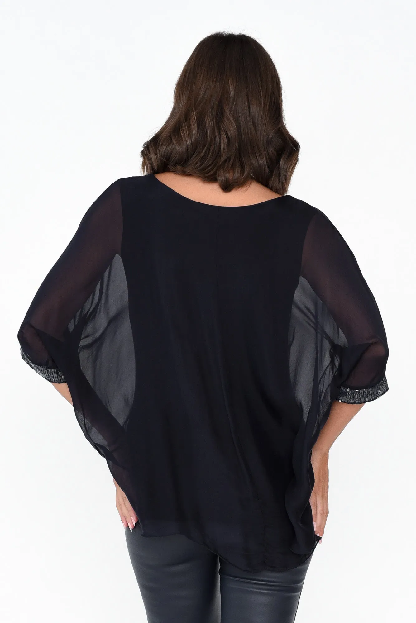 Parker Navy Silk Sequin Top sold by Blue Bungalow product image thumbnail 4