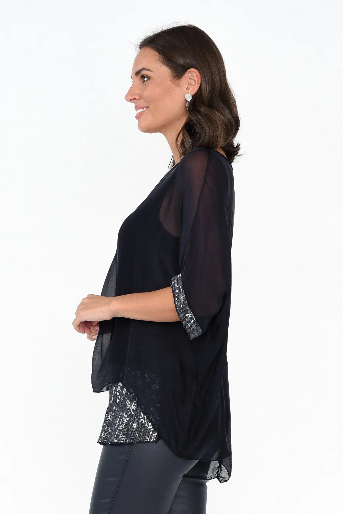 Parker Navy Silk Sequin Top sold by Blue Bungalow product image thumbnail 3