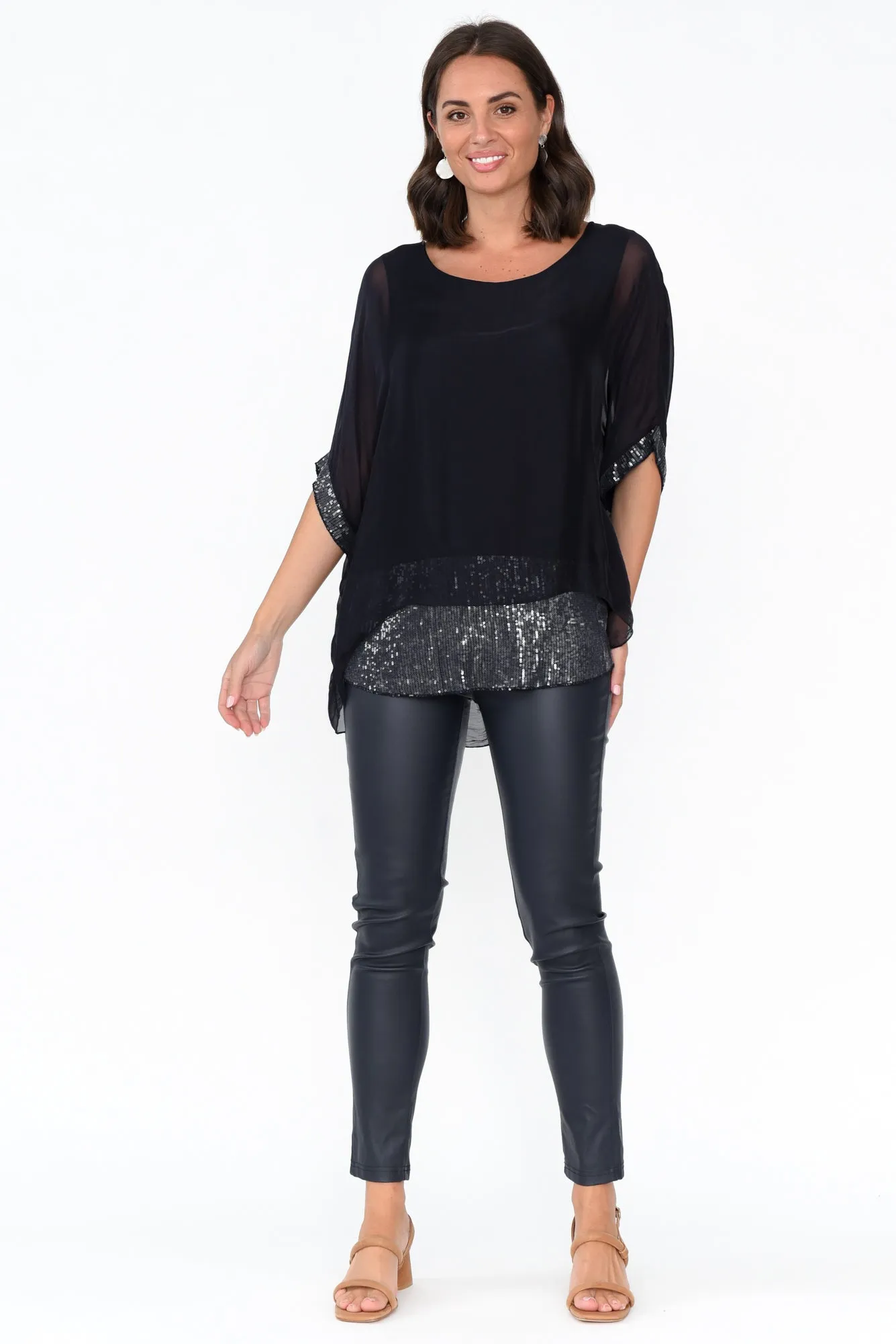 Parker Navy Silk Sequin Top sold by Blue Bungalow product image thumbnail 5