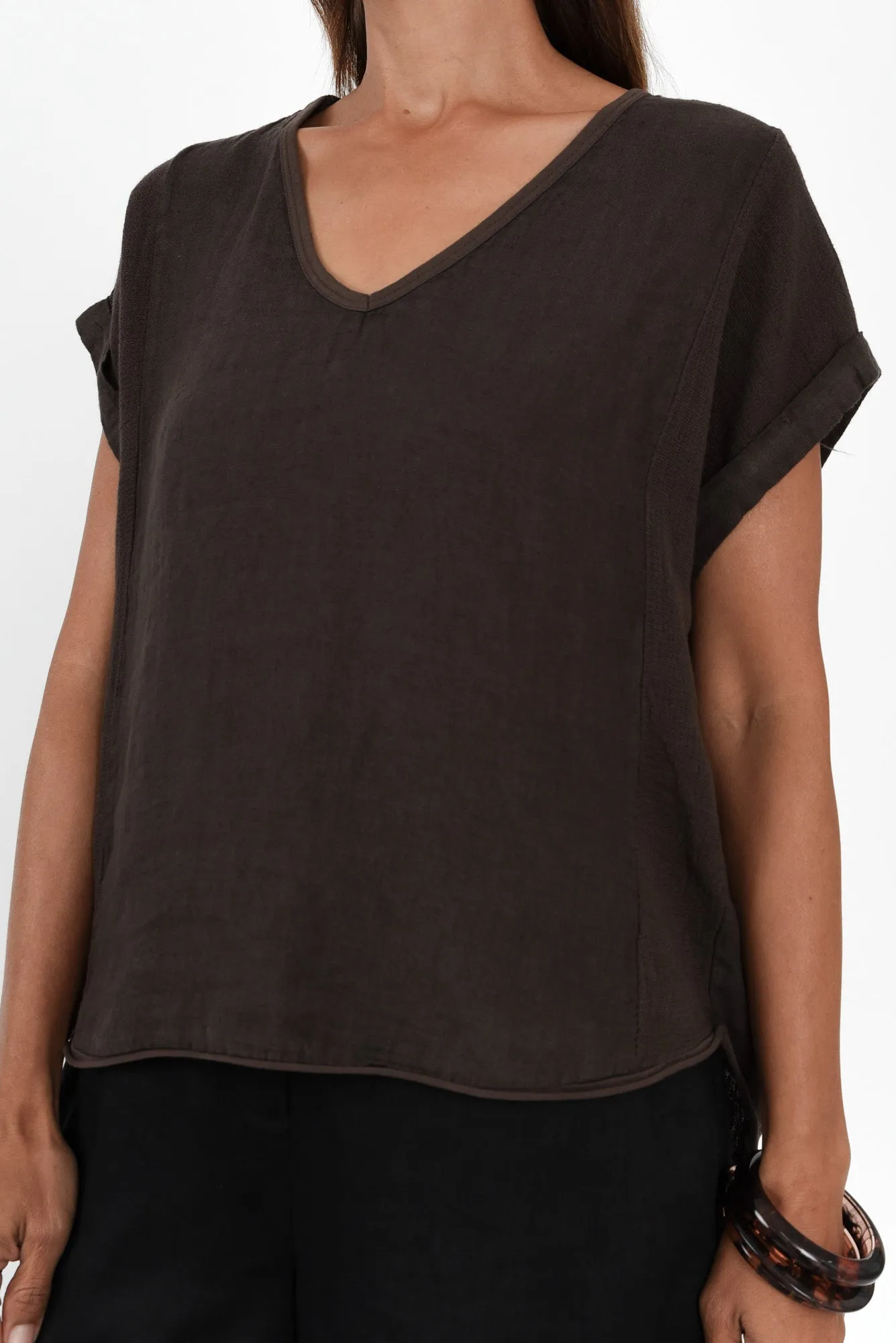 Dorian Chocolate Linen Cotton Top sold by Blue Bungalow product image thumbnail 5