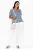 Dorian Light Blue Linen Cotton Top sold by Blue Bungalow