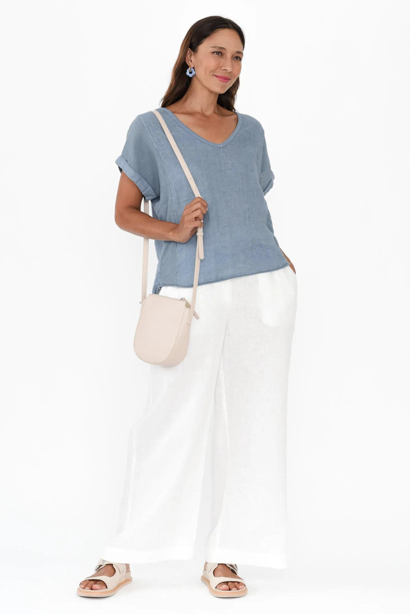 Dorian Light Blue Linen Cotton Top sold by Blue Bungalow product image thumbnail 2
