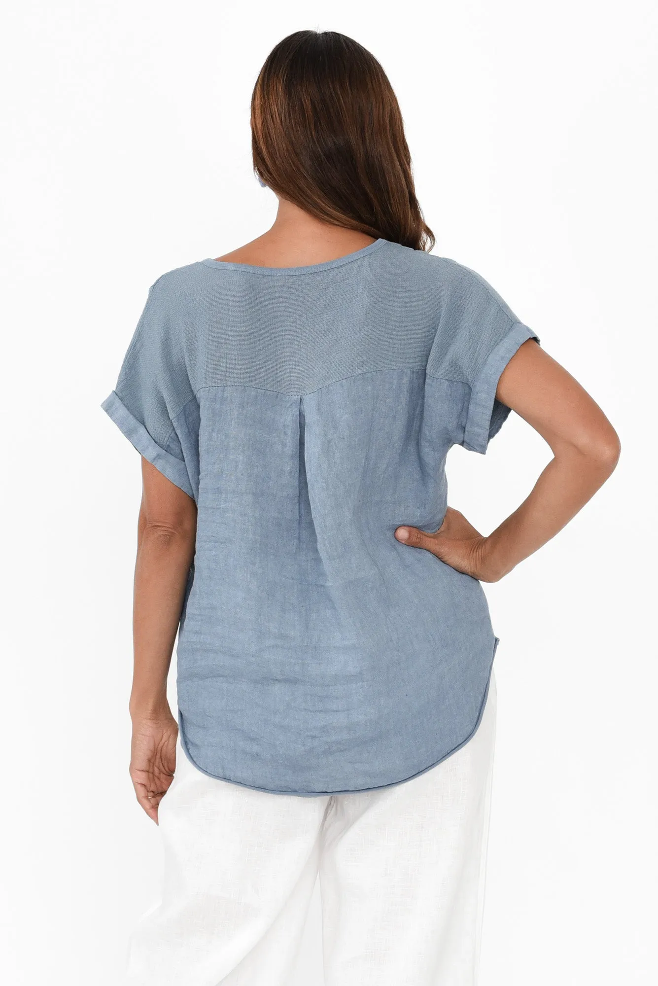 Dorian Light Blue Linen Cotton Top sold by Blue Bungalow product image thumbnail 4