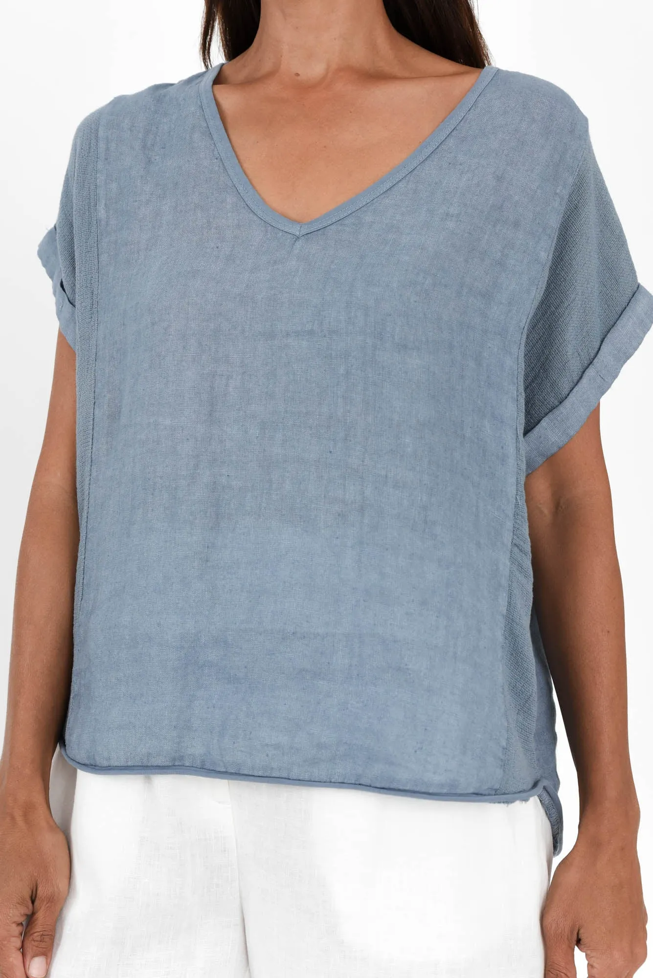 Dorian Light Blue Linen Cotton Top sold by Blue Bungalow product image thumbnail 5