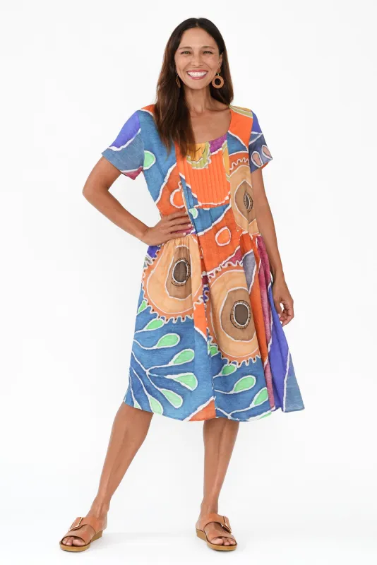 Hanoi Orange Abstract Cotton Blend Dress sold by Blue Bungalow