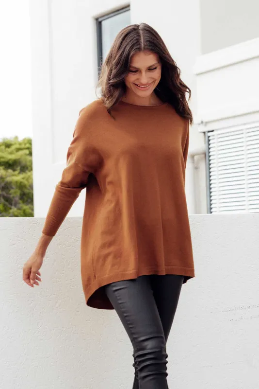 Meryl Chocolate Wool Blend Drape Jumper sold by Blue Bungalow