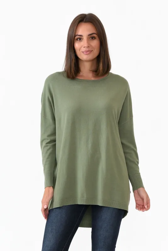 Meryl Khaki Wool Blend Drape Jumper sold by Blue Bungalow