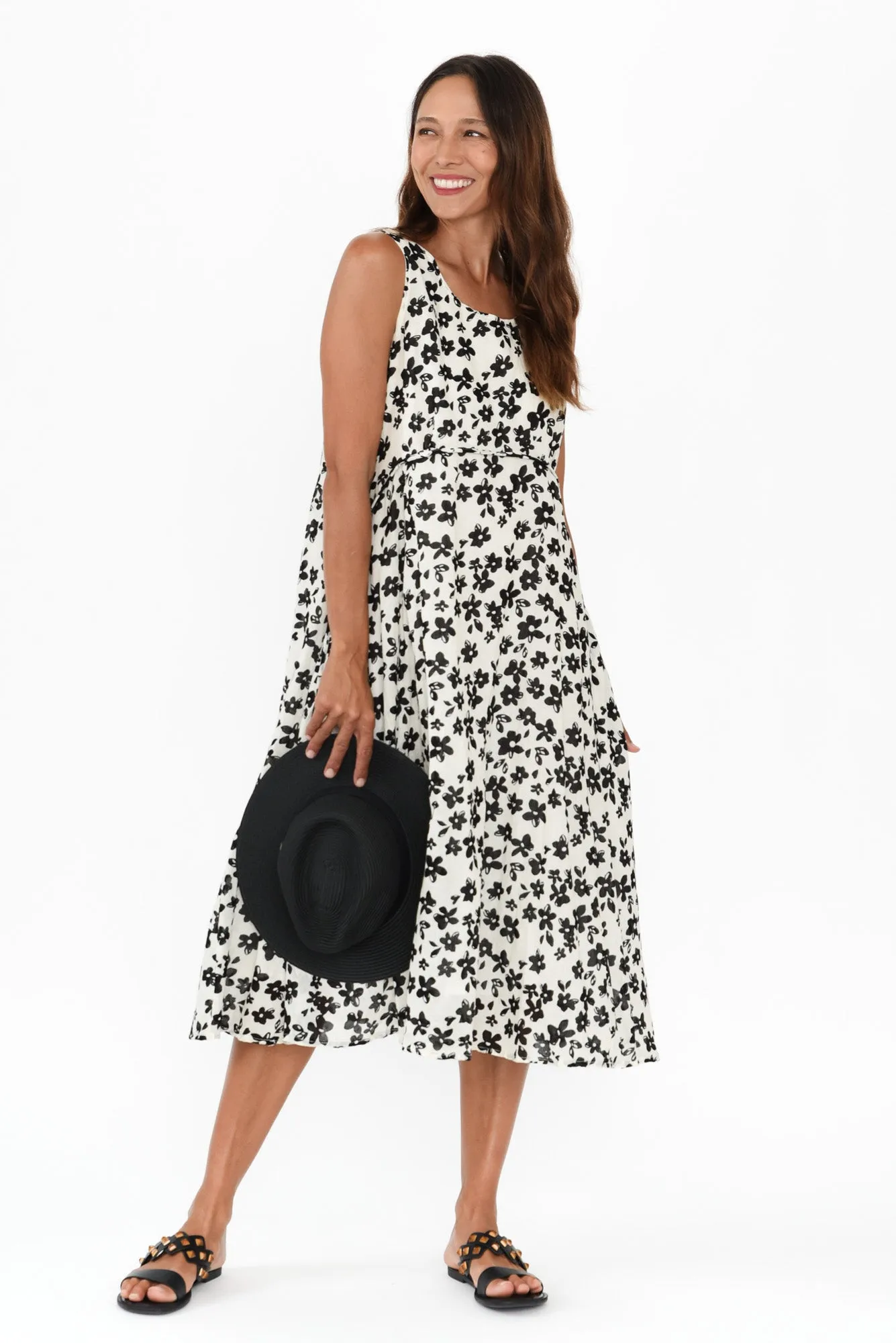 Rina White Floral Cotton Pocket Dress sold by Blue Bungalow