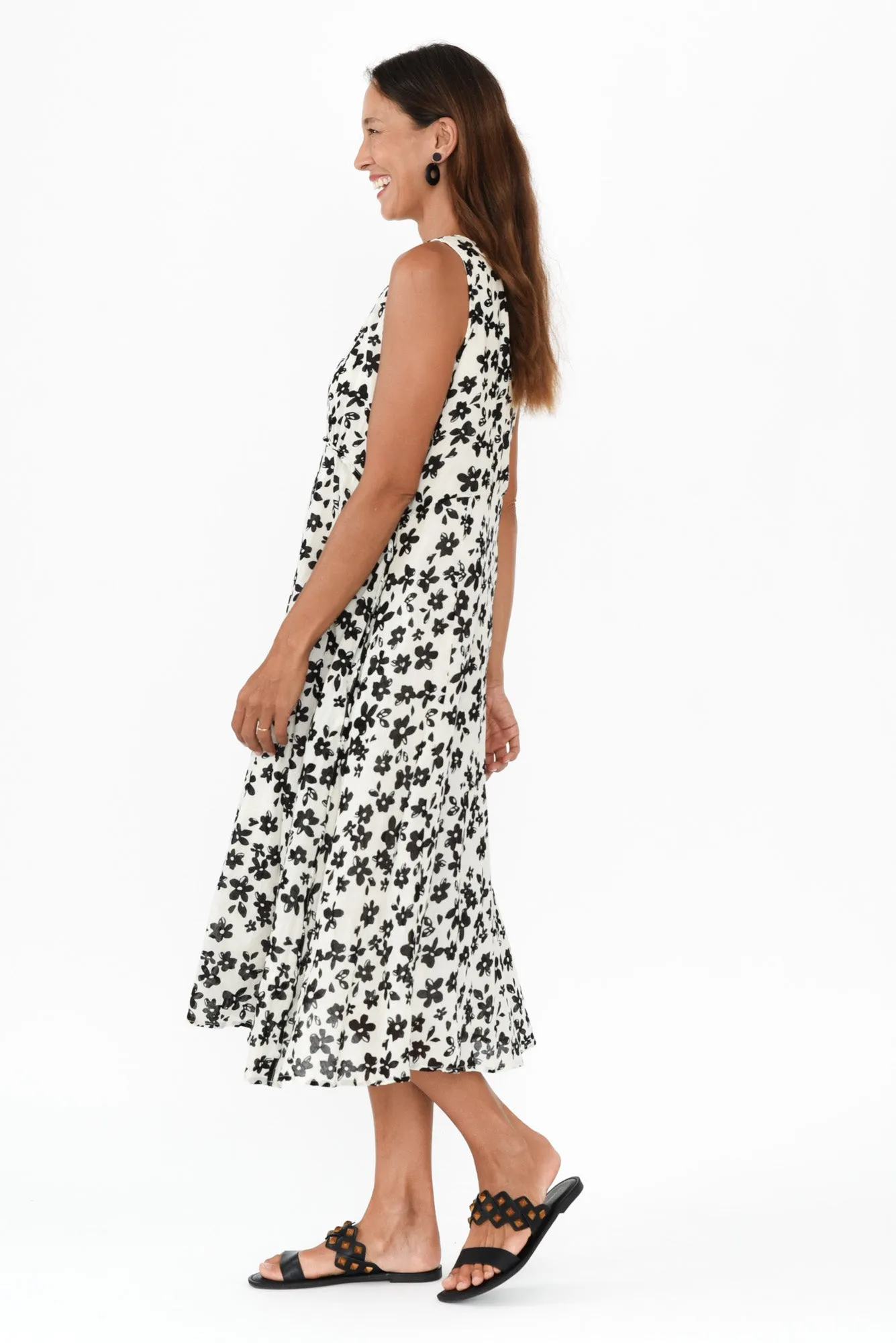 Rina White Floral Cotton Pocket Dress sold by Blue Bungalow product image thumbnail 3