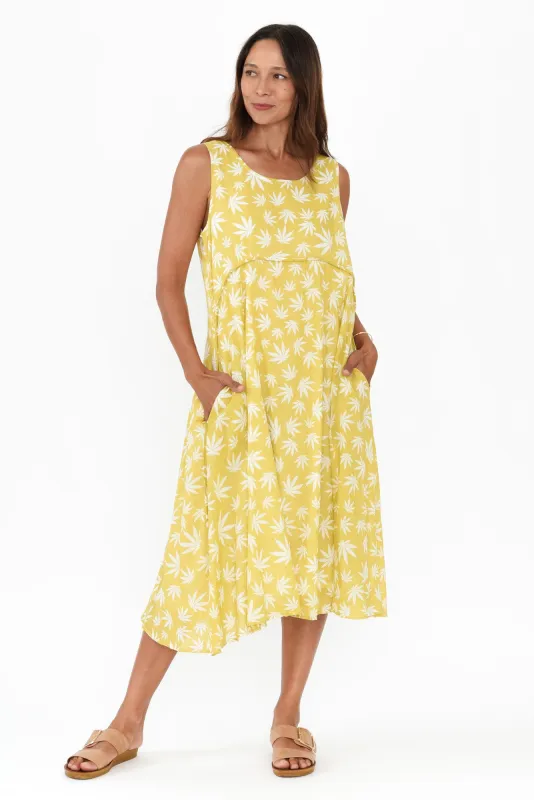 Rina Yellow Agave Leaf Cotton Pocket Dress sold by Blue Bungalow