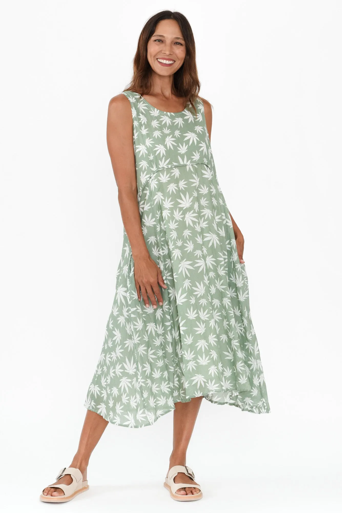 Rina Sage Agave Leaf Cotton Pocket Dress sold by Blue Bungalow product image thumbnail 2