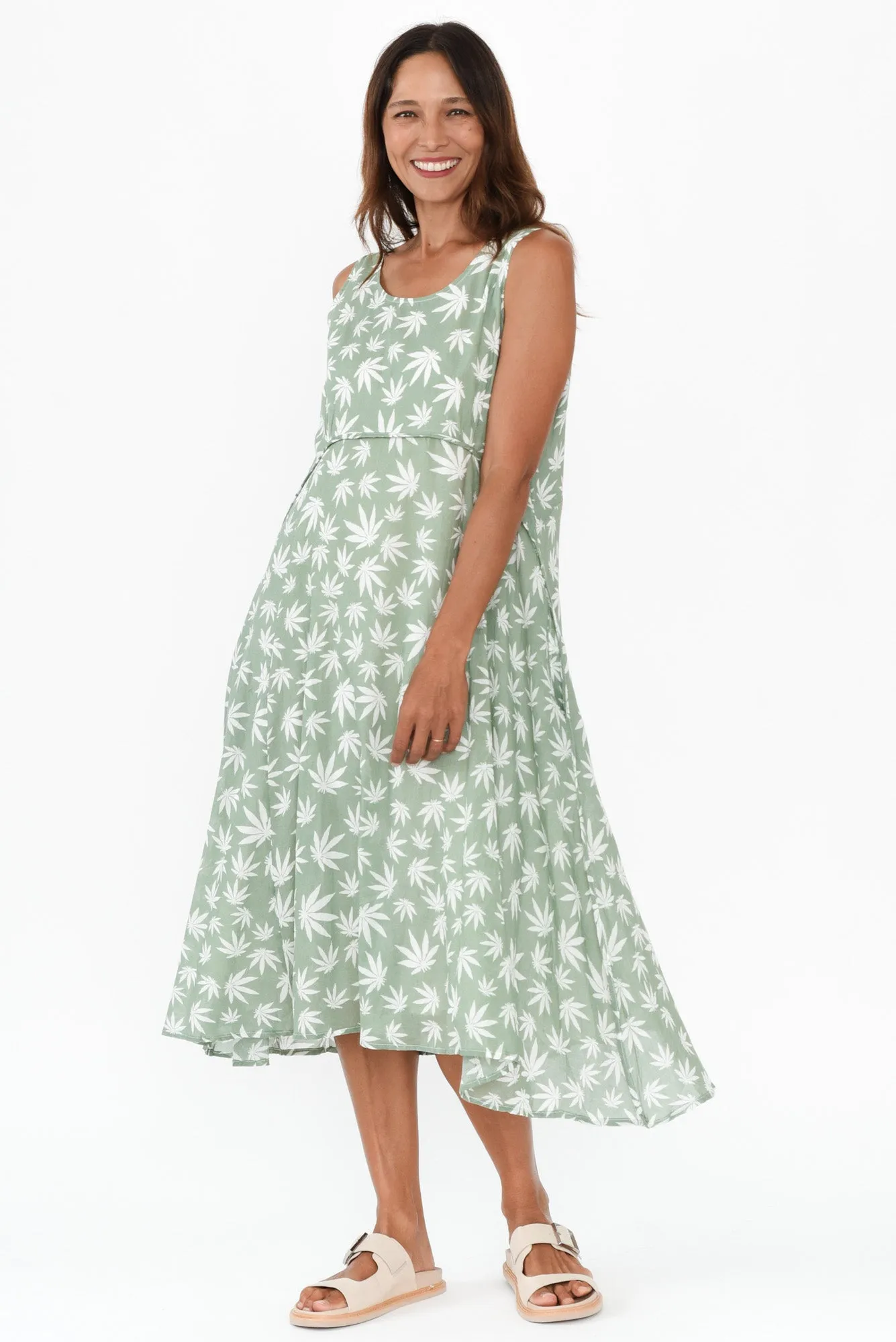 Rina Sage Agave Leaf Cotton Pocket Dress sold by Blue Bungalow