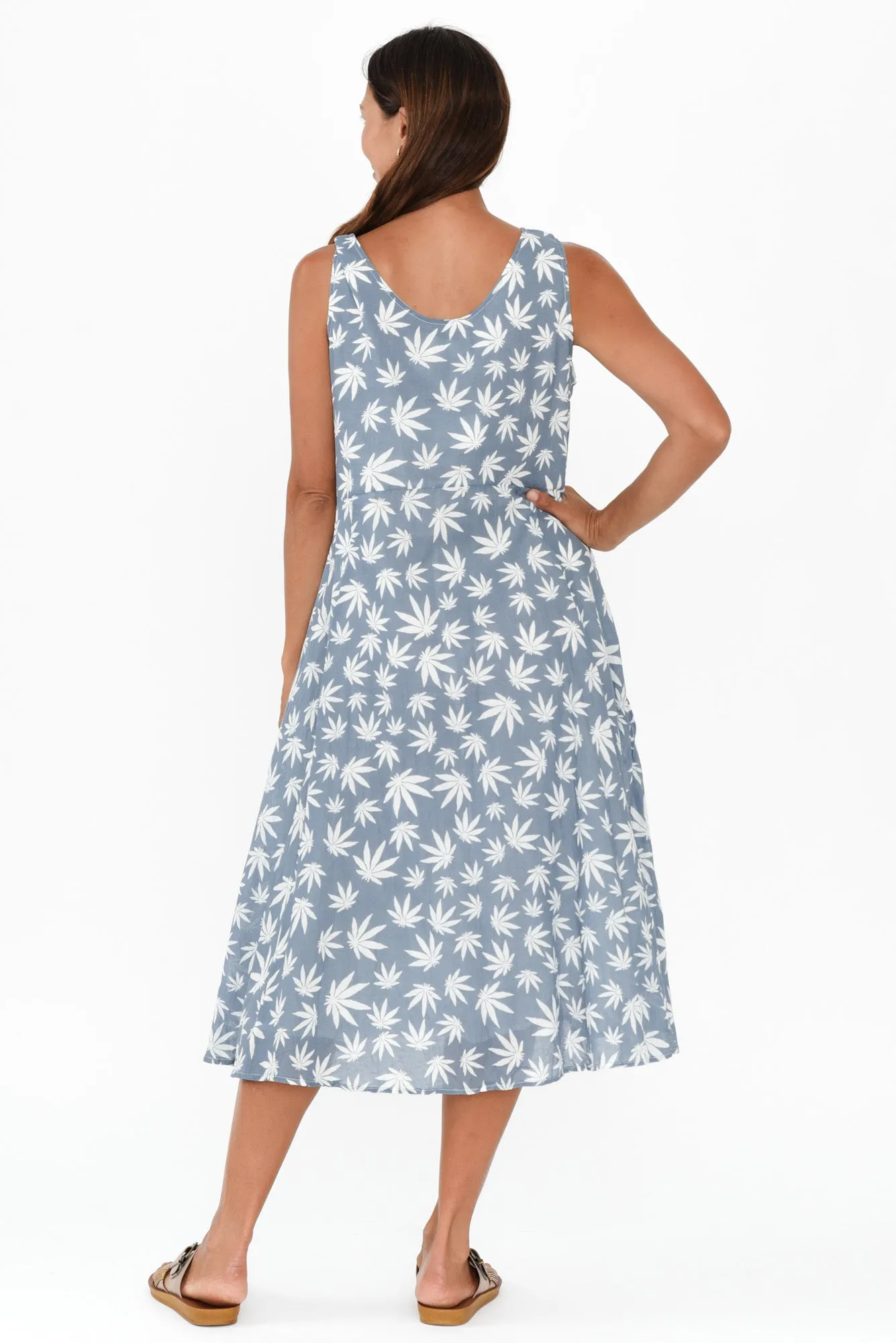 Rina Blue Agave Leaf Cotton Pocket Dress sold by Blue Bungalow product image thumbnail 4