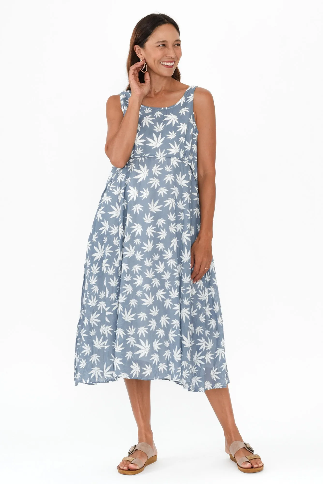 Rina Blue Agave Leaf Cotton Pocket Dress sold by Blue Bungalow product image thumbnail 2