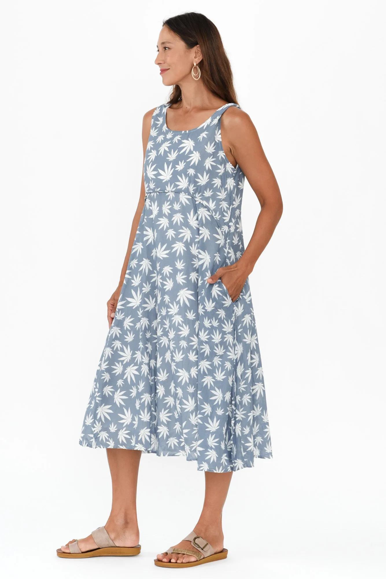 Rina Blue Agave Leaf Cotton Pocket Dress sold by Blue Bungalow product image thumbnail 3