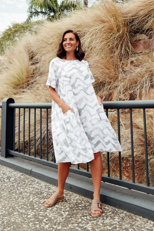 Shayann Grey Geo Linen Cotton Dress sold by Blue Bungalow