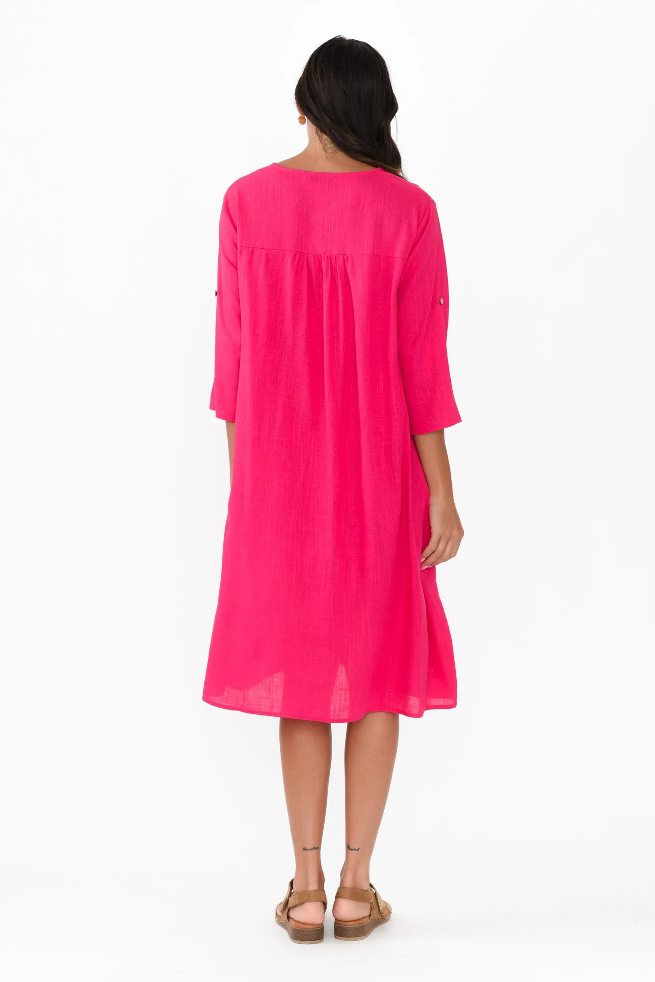 Elbia Hot Pink Linen Cotton Dress sold by Blue Bungalow product image thumbnail 4