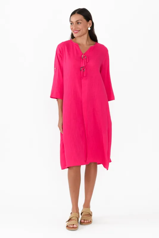 Elbia Hot Pink Linen Cotton Dress sold by Blue Bungalow