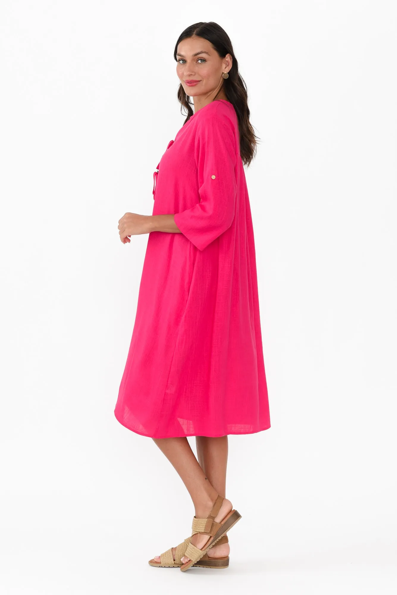Elbia Hot Pink Linen Cotton Dress sold by Blue Bungalow product image thumbnail 3