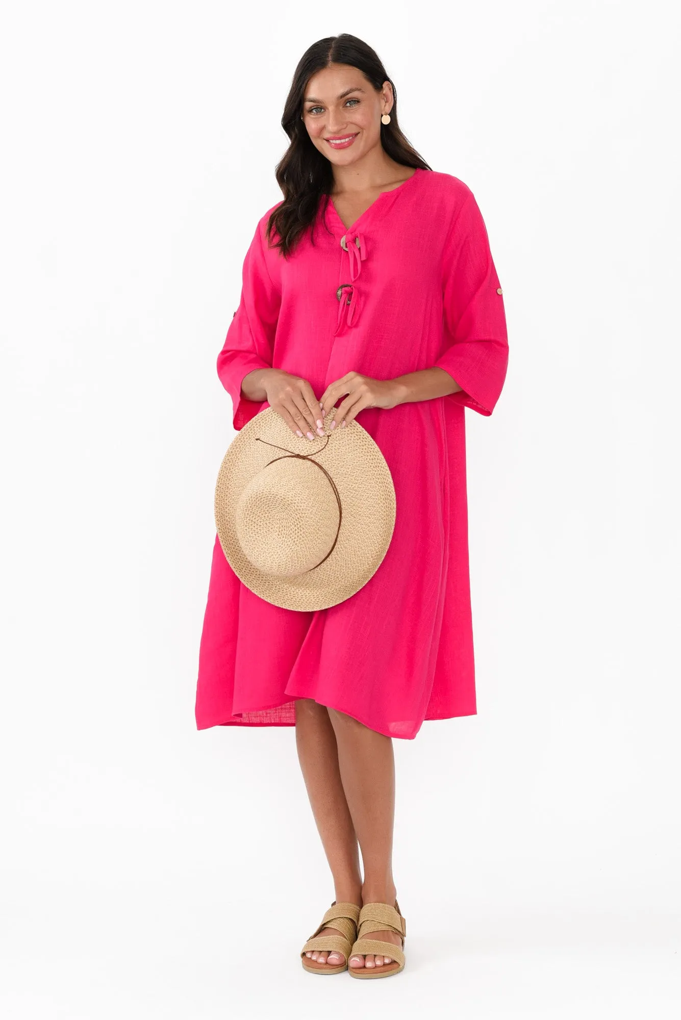 Elbia Hot Pink Linen Cotton Dress sold by Blue Bungalow product image thumbnail 2