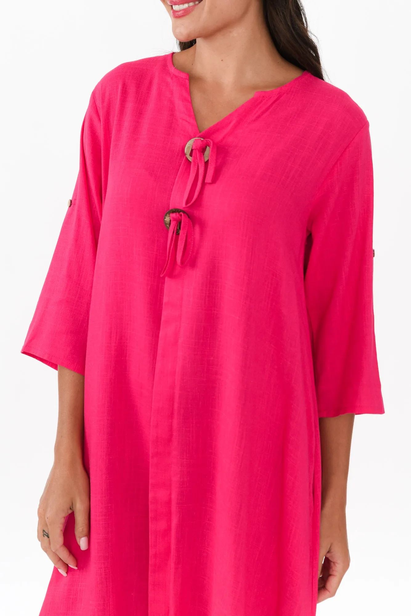Elbia Hot Pink Linen Cotton Dress sold by Blue Bungalow product image thumbnail 5