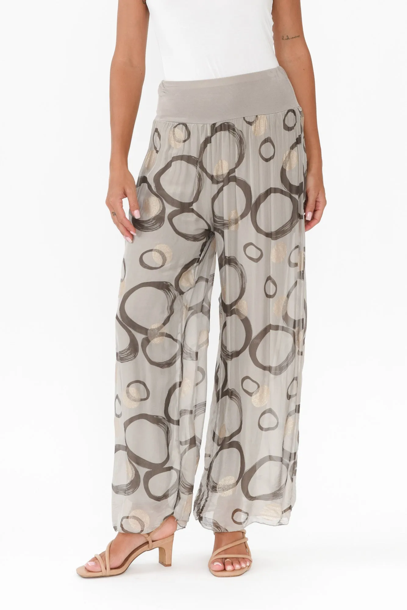 Reba Taupe Circle Silk Layer Pants sold by Blue Bungalow
