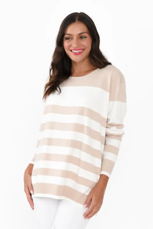 Shonda Beige Stripe Knit Jumper sold by Blue Bungalow