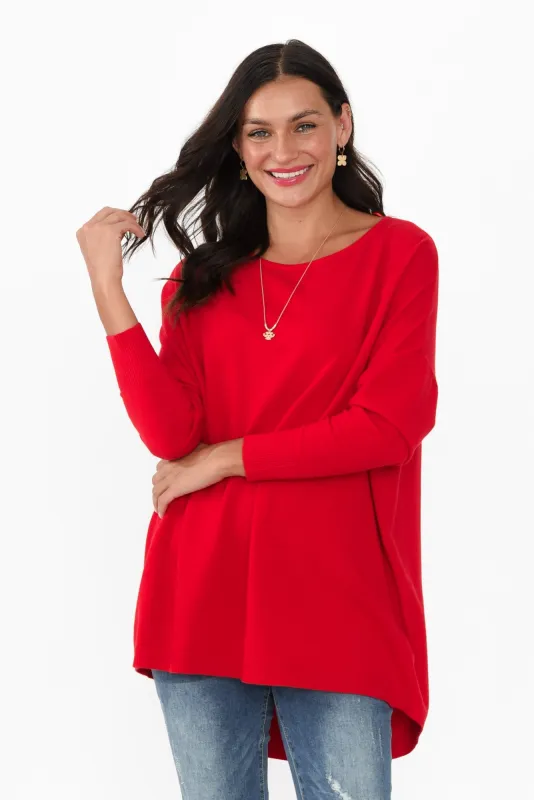 Meryl Red Wool Blend Drape Jumper sold by Blue Bungalow