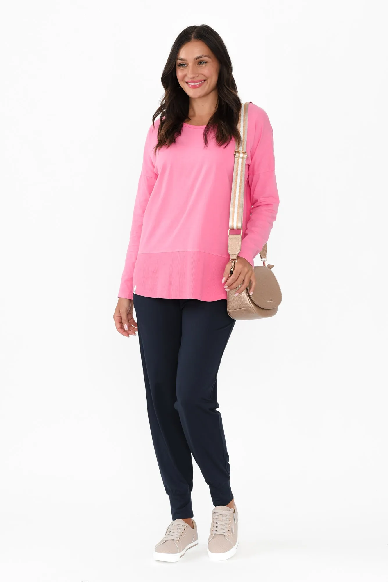 Fundamental Candy Pink Cotton Rib Sleeved Top sold by Blue Bungalow product image thumbnail 2
