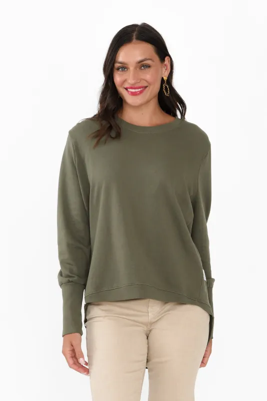 Divine Khaki Cotton Crew Sweatshirt sold by Blue Bungalow