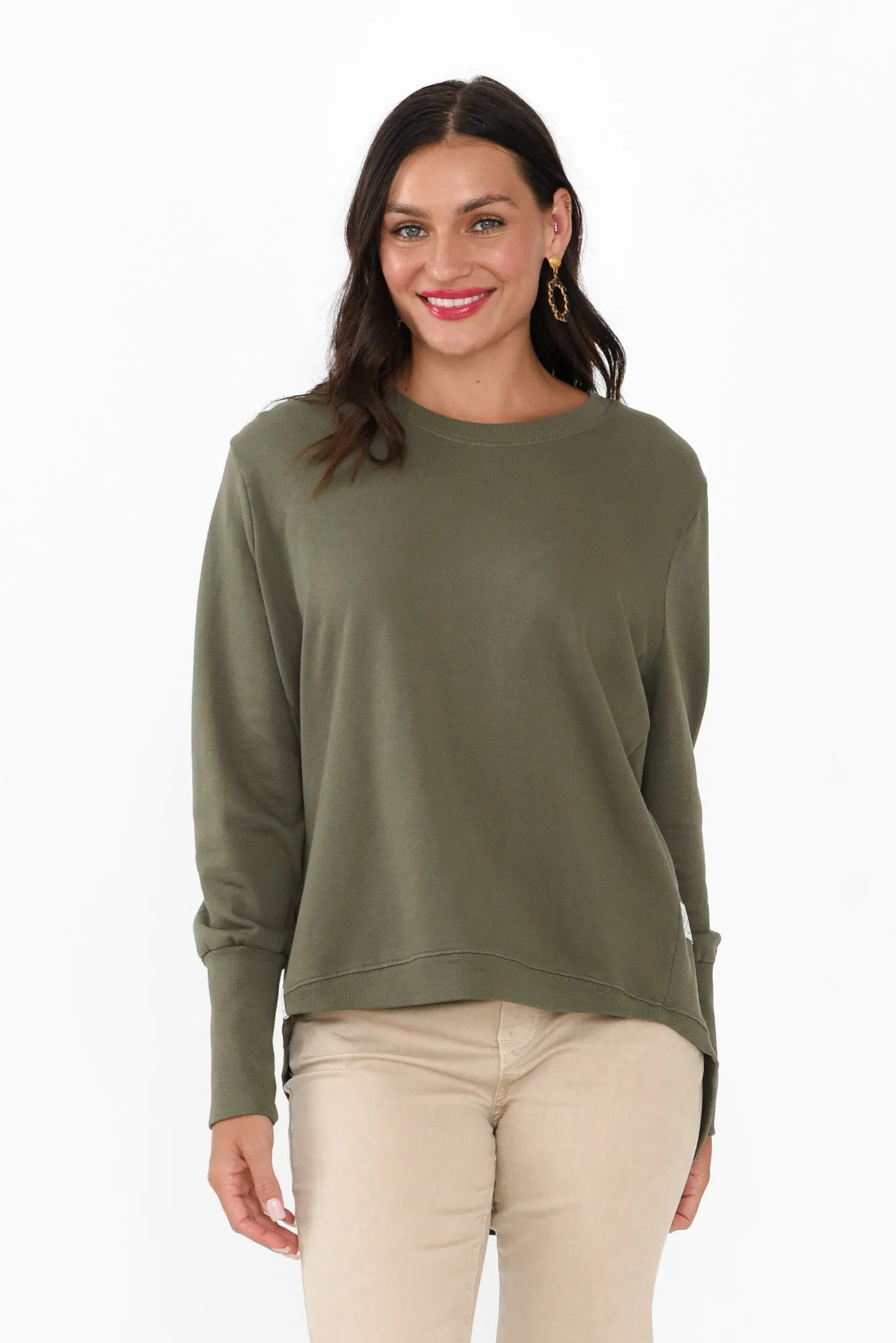 Divine Khaki Cotton Crew Sweatshirt sold by Blue Bungalow