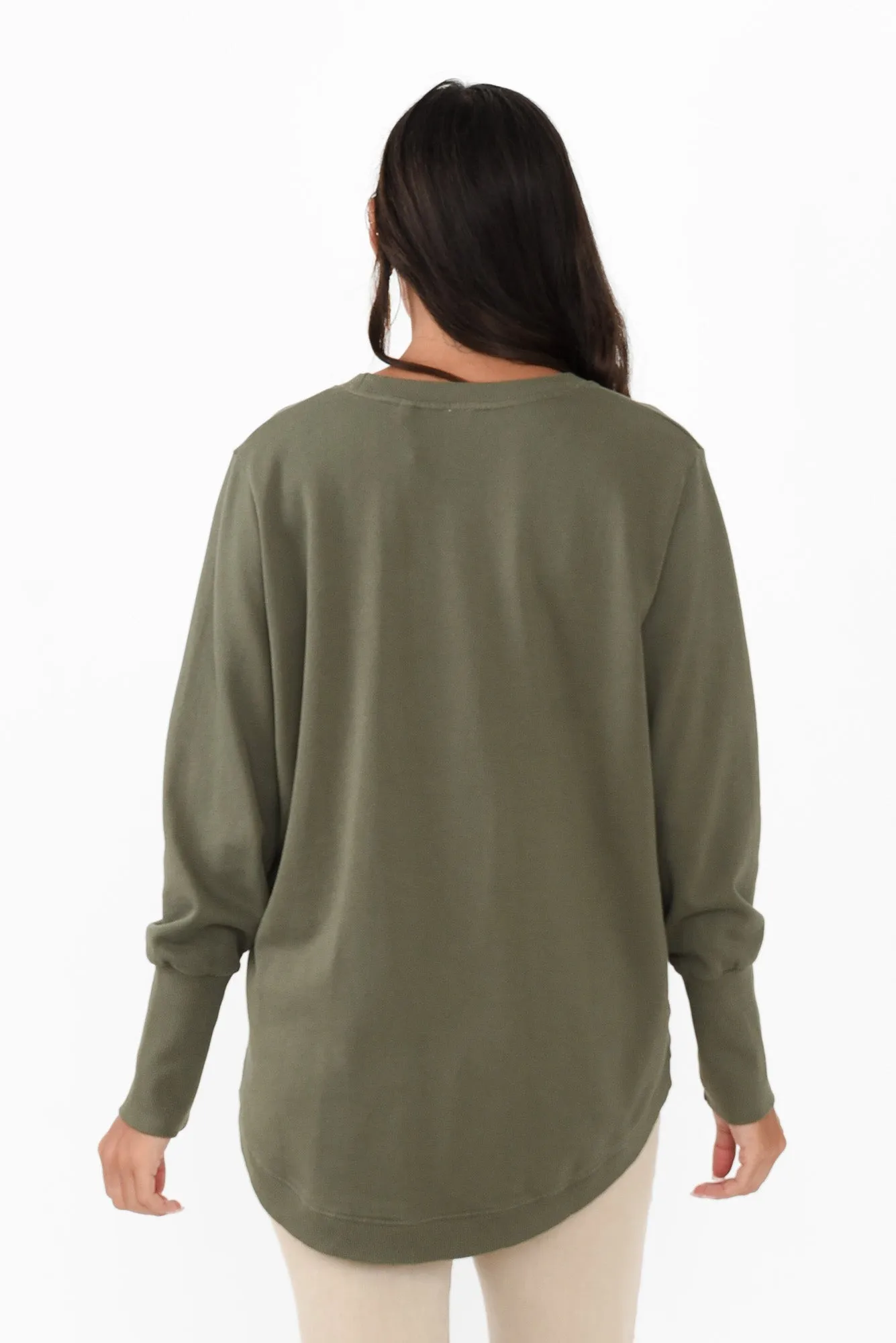Divine Khaki Cotton Crew Sweatshirt sold by Blue Bungalow product image thumbnail 4
