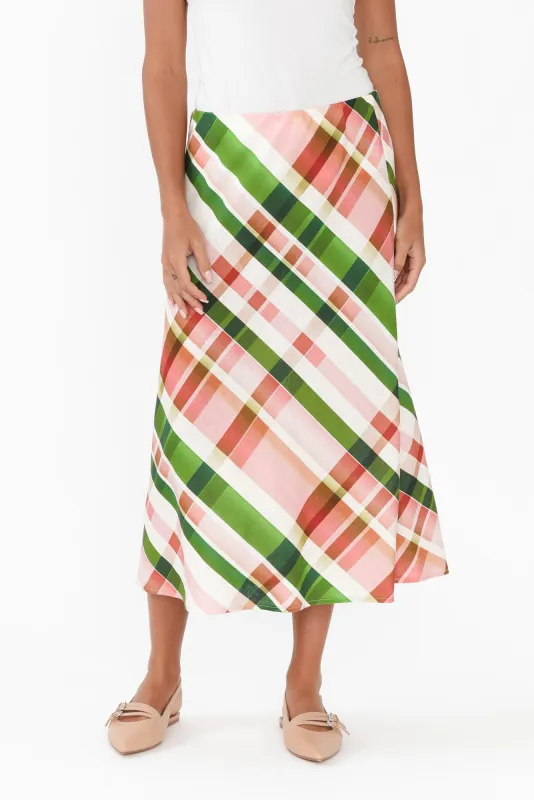 Bree Pink Check Linen Blend Skirt sold by Blue Bungalow