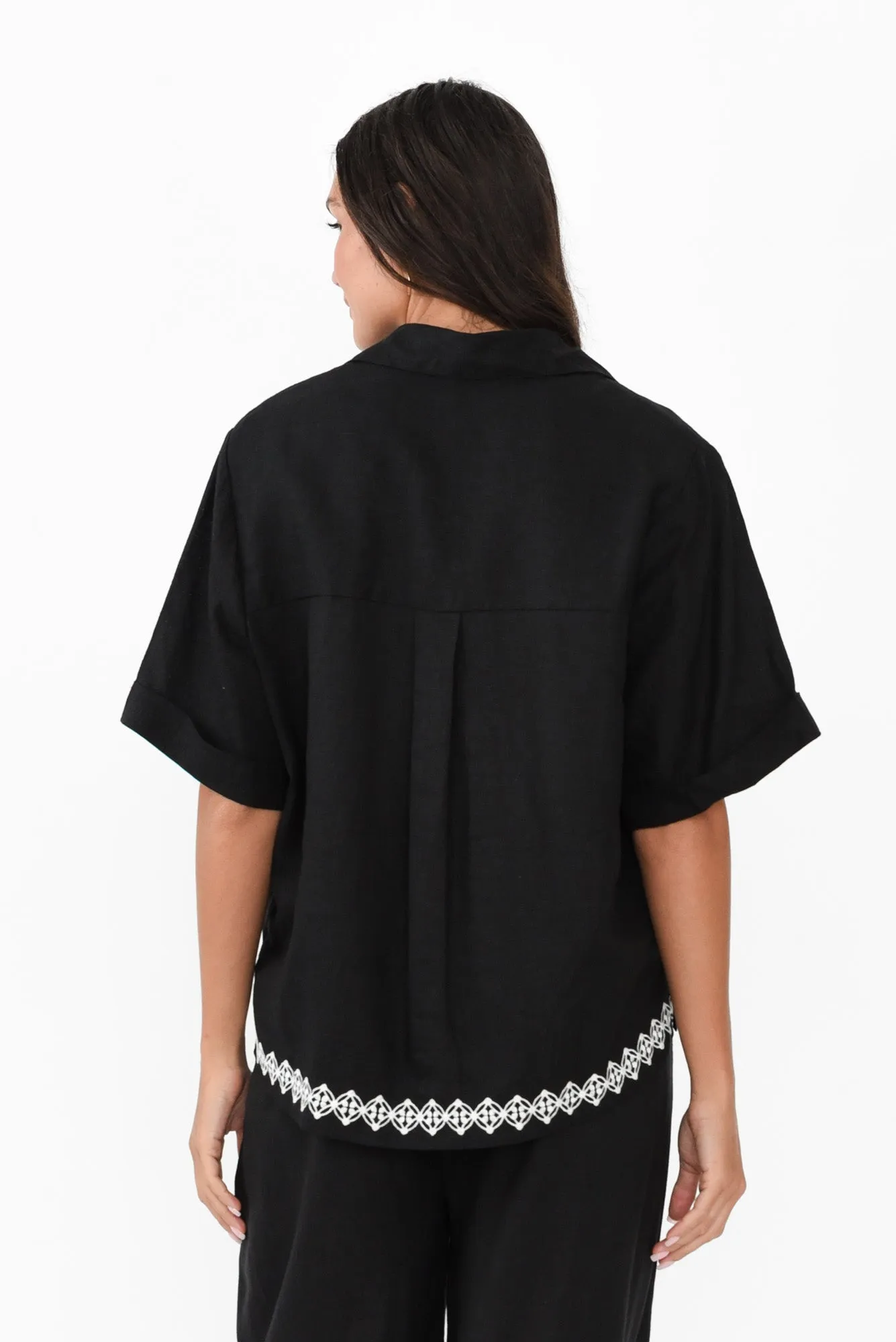 Nina Black Embroidered Linen Blend Shirt sold by Blue Bungalow product image thumbnail 4
