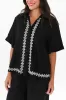 Nina Black Embroidered Linen Blend Shirt sold by Blue Bungalow