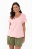 Maggie Pink Cotton Vee Tee sold by Blue Bungalow