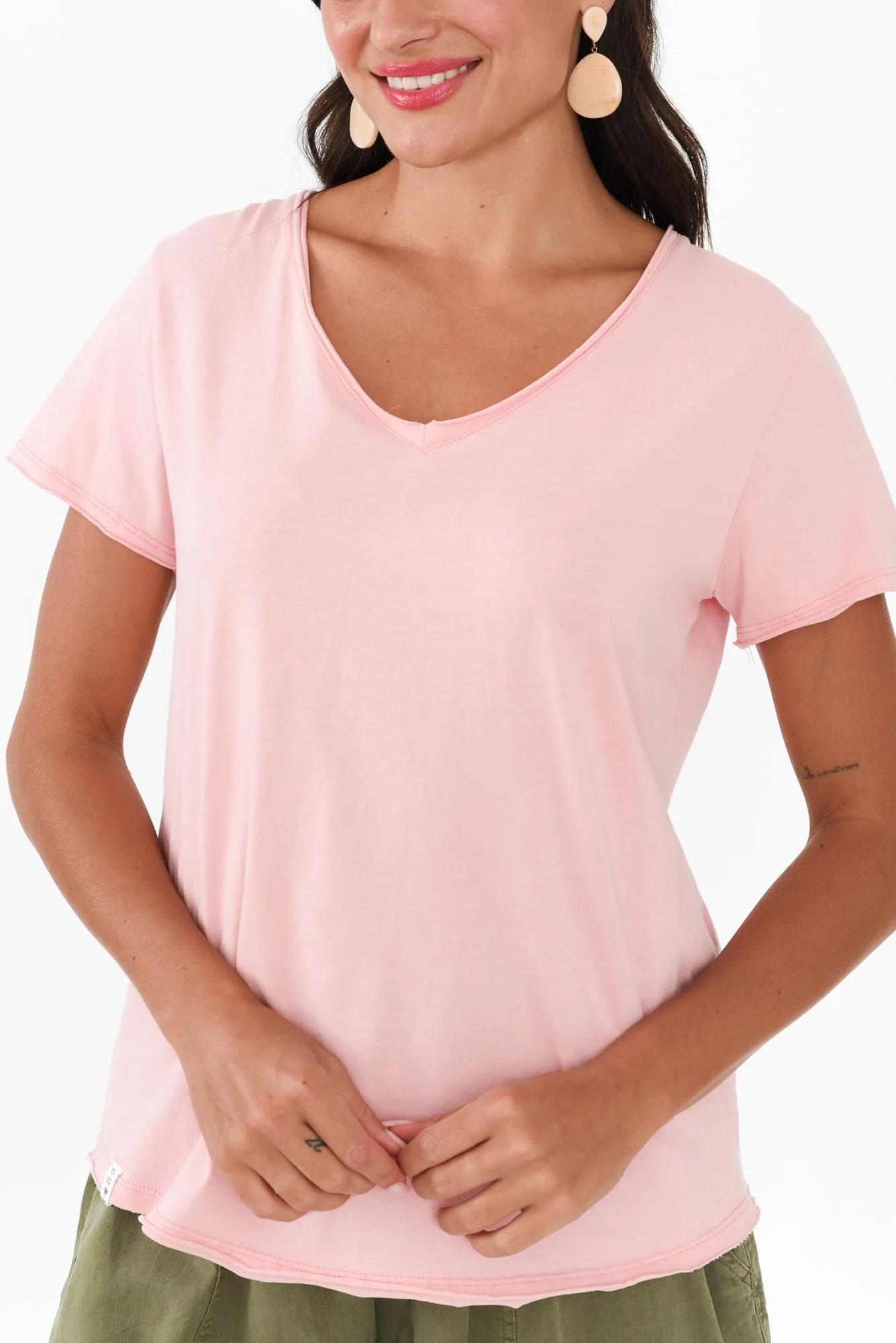 Maggie Pink Cotton Vee Tee sold by Blue Bungalow product image thumbnail 5