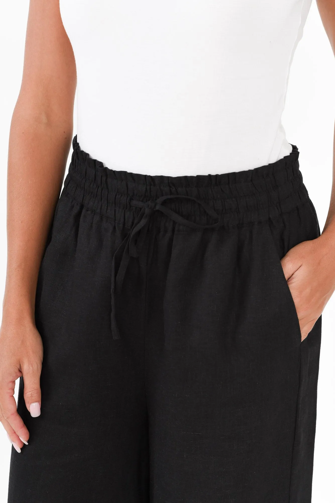 Nina Black Embroidered Linen Blend Pants sold by Blue Bungalow product image thumbnail 5