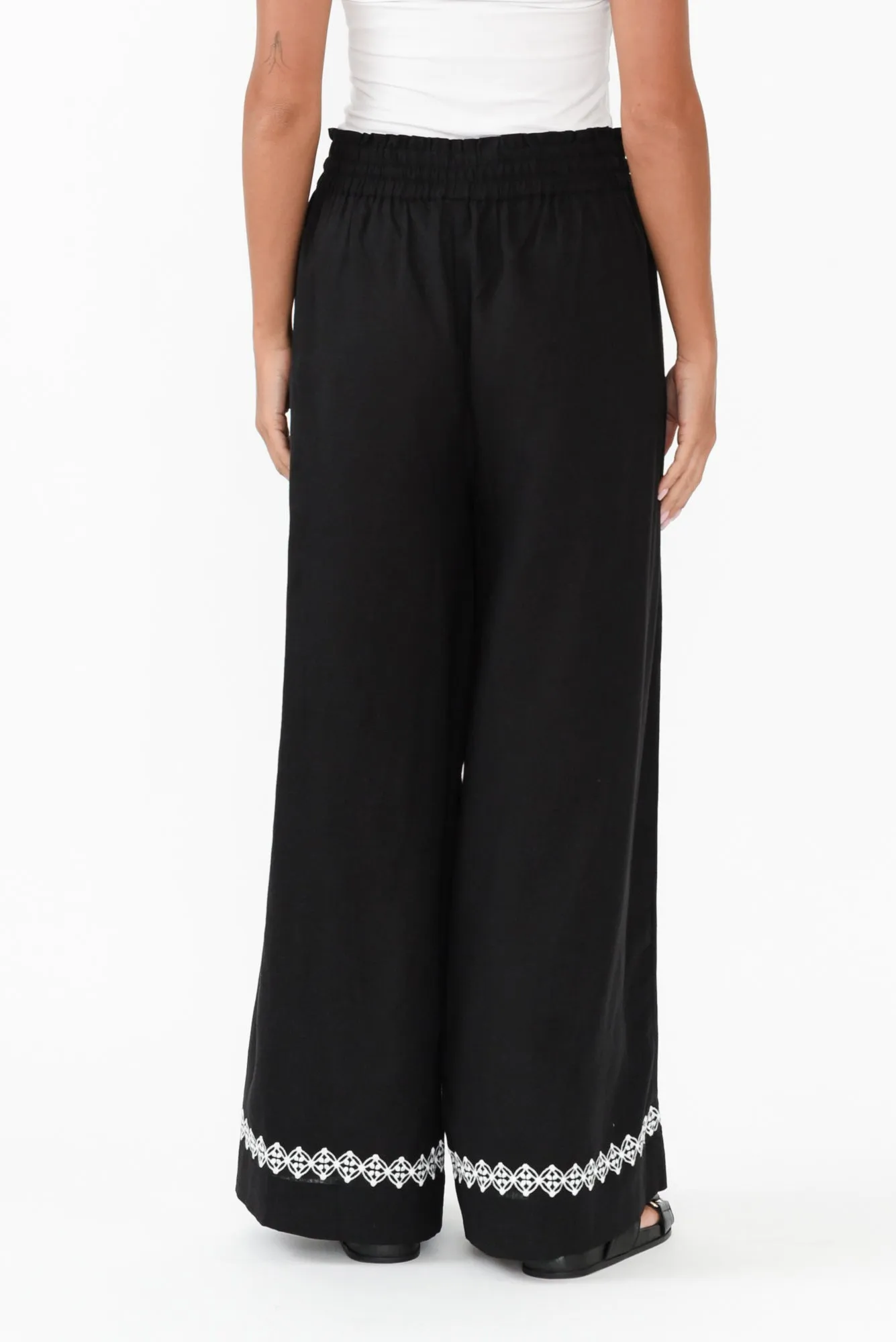 Nina Black Embroidered Linen Blend Pants sold by Blue Bungalow product image thumbnail 4
