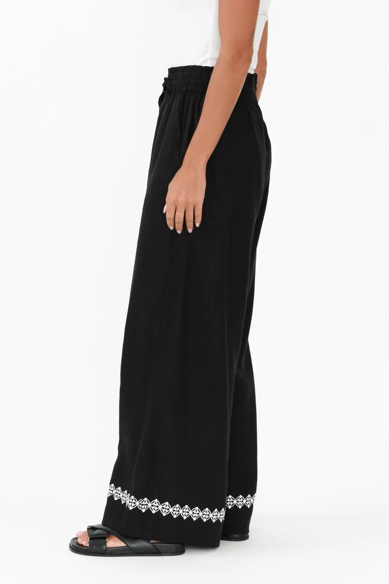 Nina Black Embroidered Linen Blend Pants sold by Blue Bungalow product image thumbnail 3