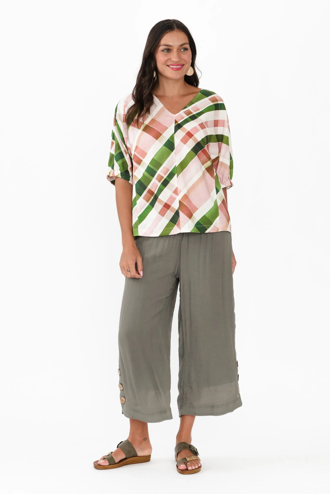 Bree Pink Check Linen Blend Top sold by Blue Bungalow product image thumbnail 2