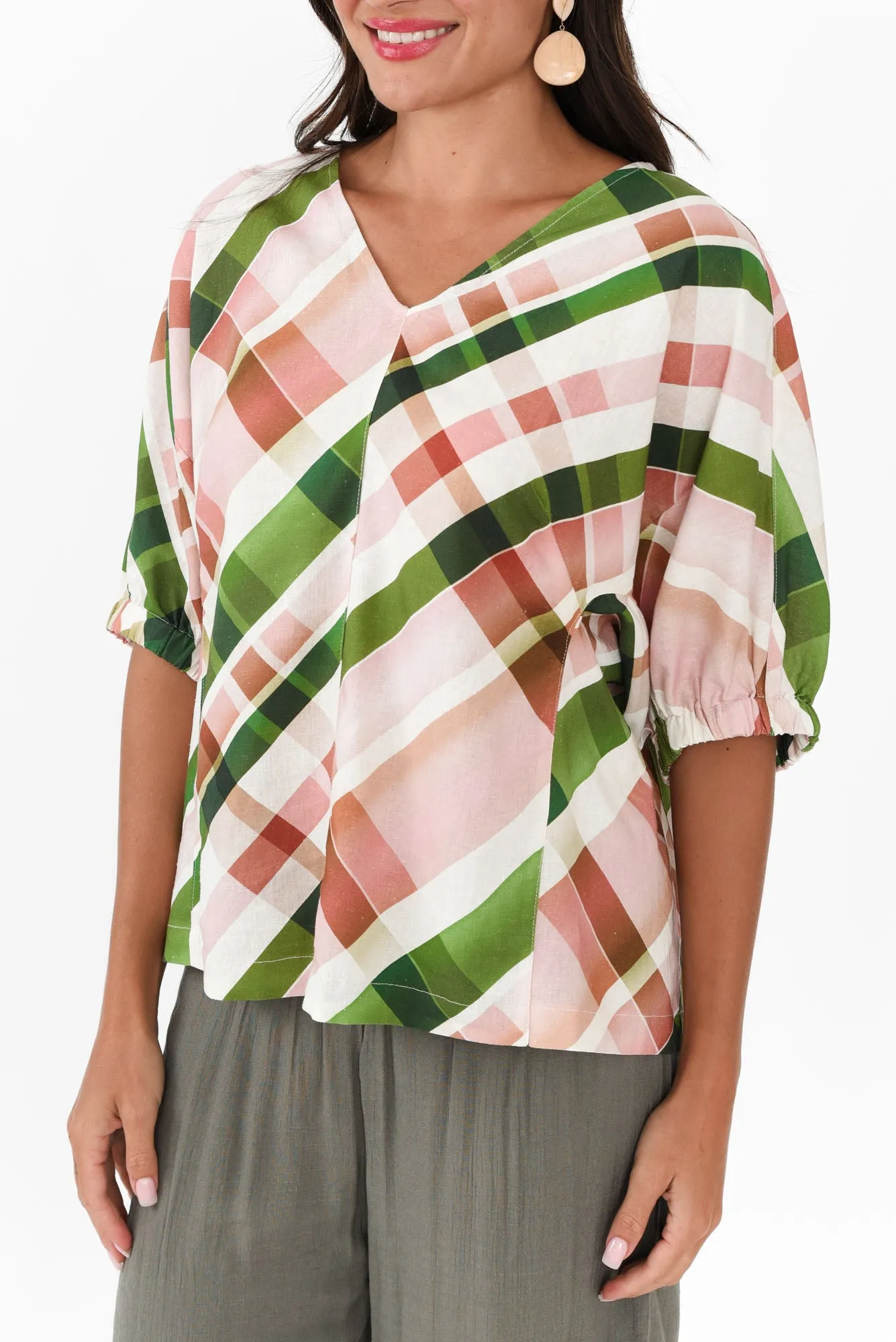 Bree Pink Check Linen Blend Top sold by Blue Bungalow product image thumbnail 5