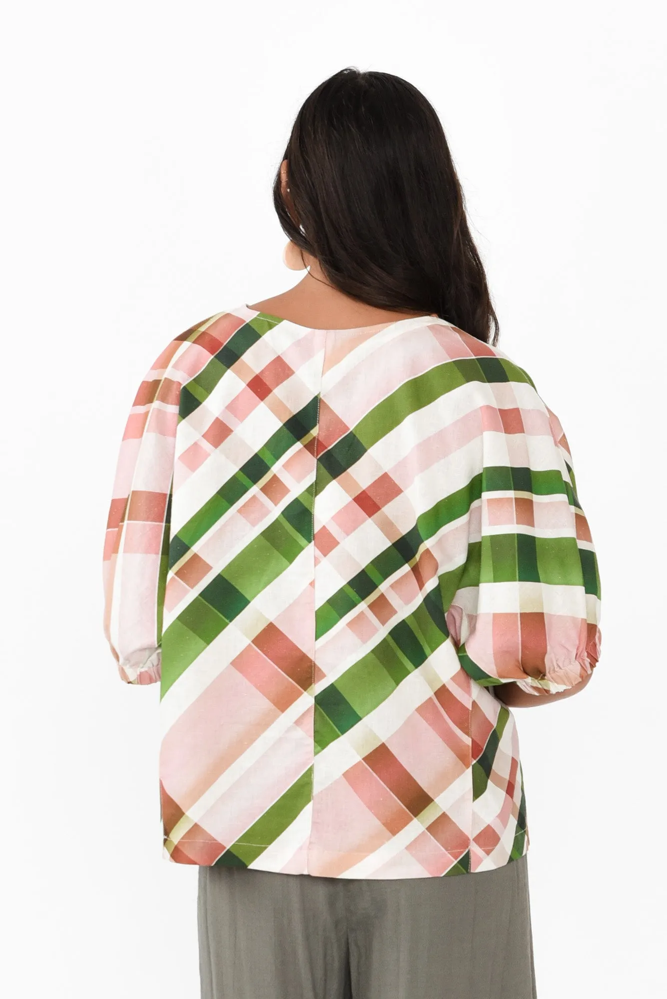 Bree Pink Check Linen Blend Top sold by Blue Bungalow product image thumbnail 4