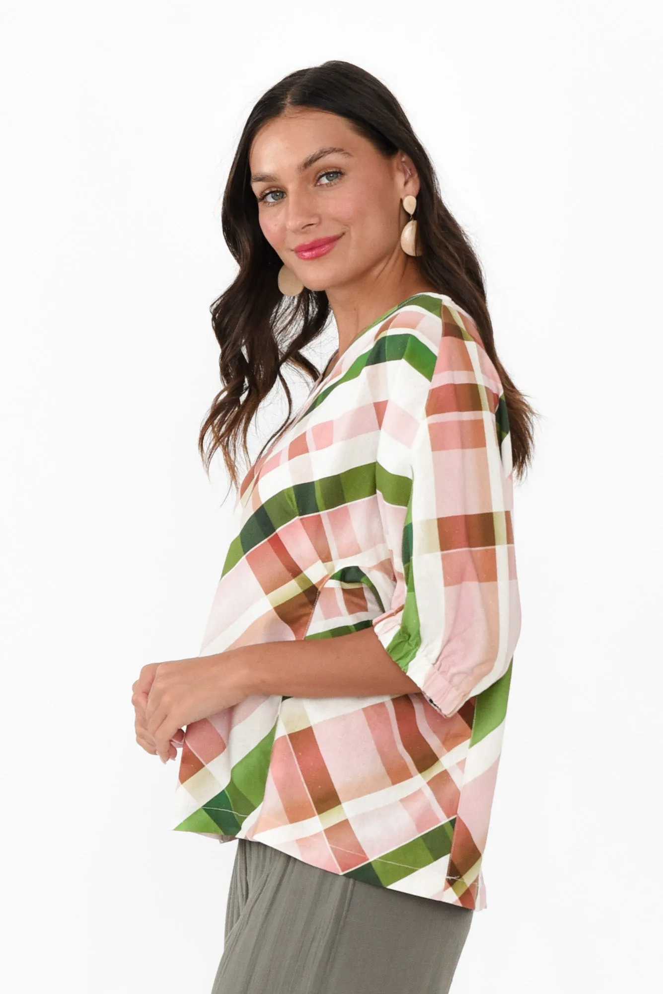 Bree Pink Check Linen Blend Top sold by Blue Bungalow product image thumbnail 3