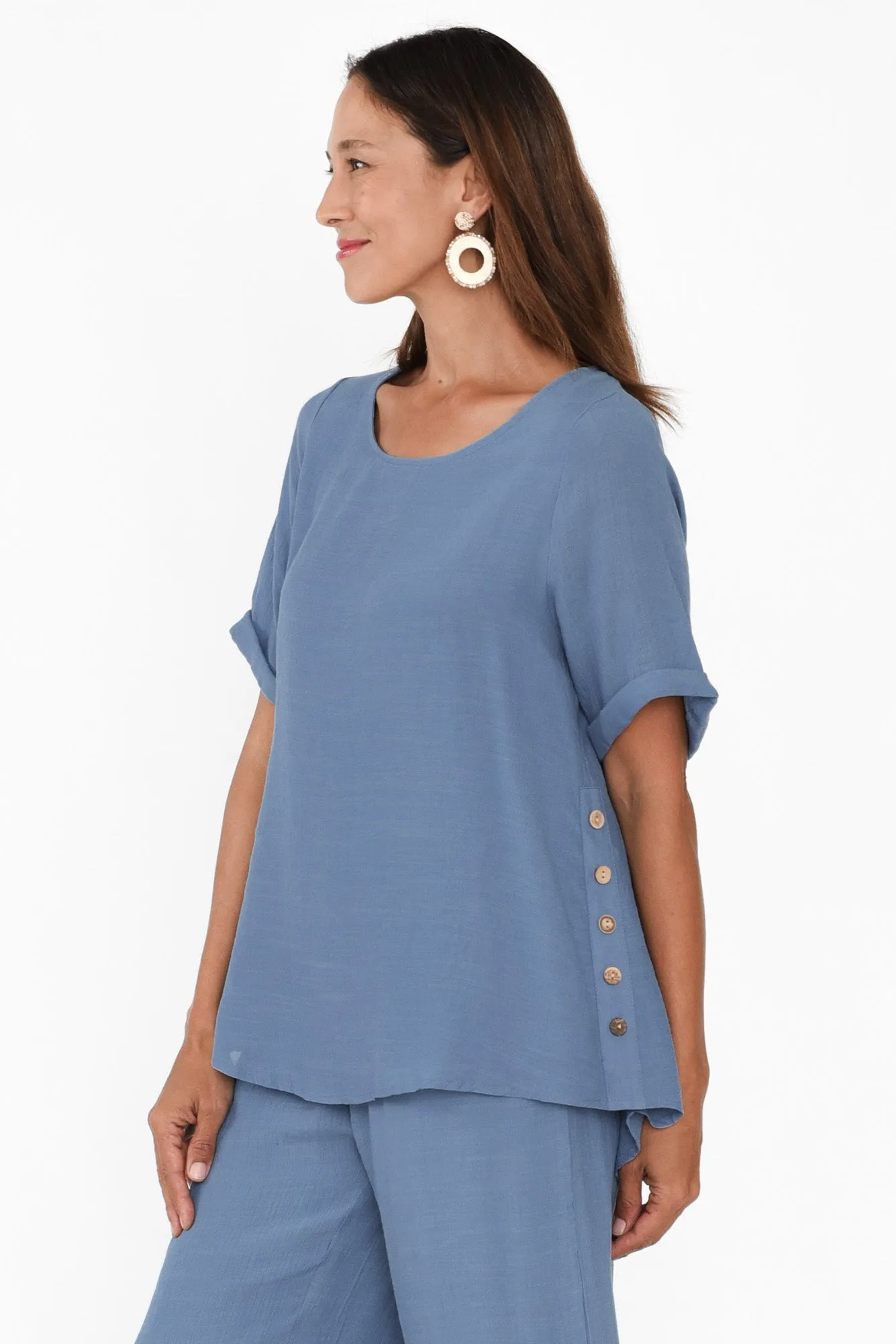 Nettie Blue Cotton Blend Button Top sold by Blue Bungalow product image thumbnail 3